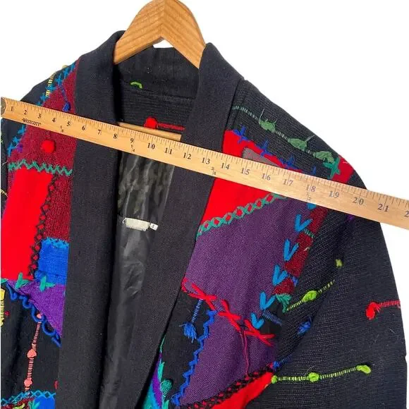 RARE! Vintage 90s COOGI Mens S Woven 3D Sweater Coat Long Duster Cardigan Black - Picture 11 of 16